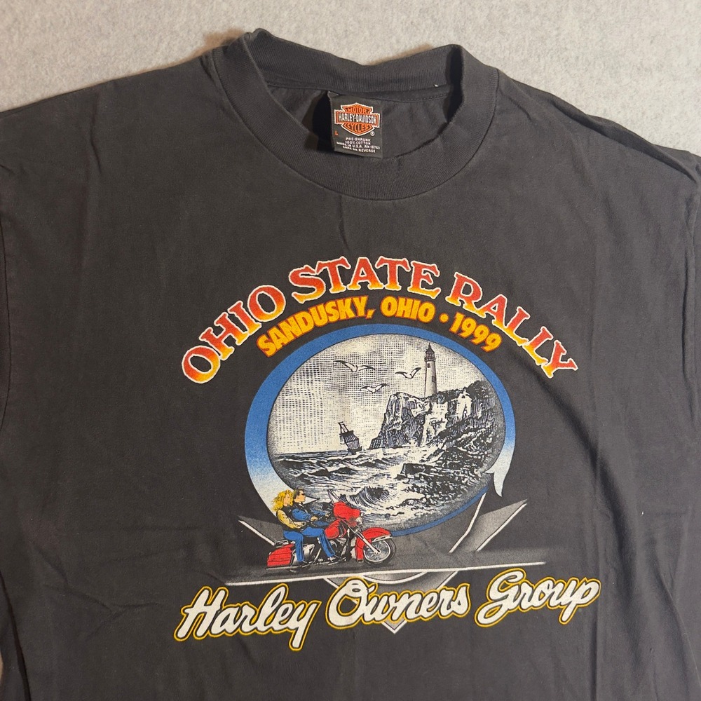 Vintage 1999 Harley Davidson Ohio State Rally Sandusky T-Shirt Mens L HOG Black